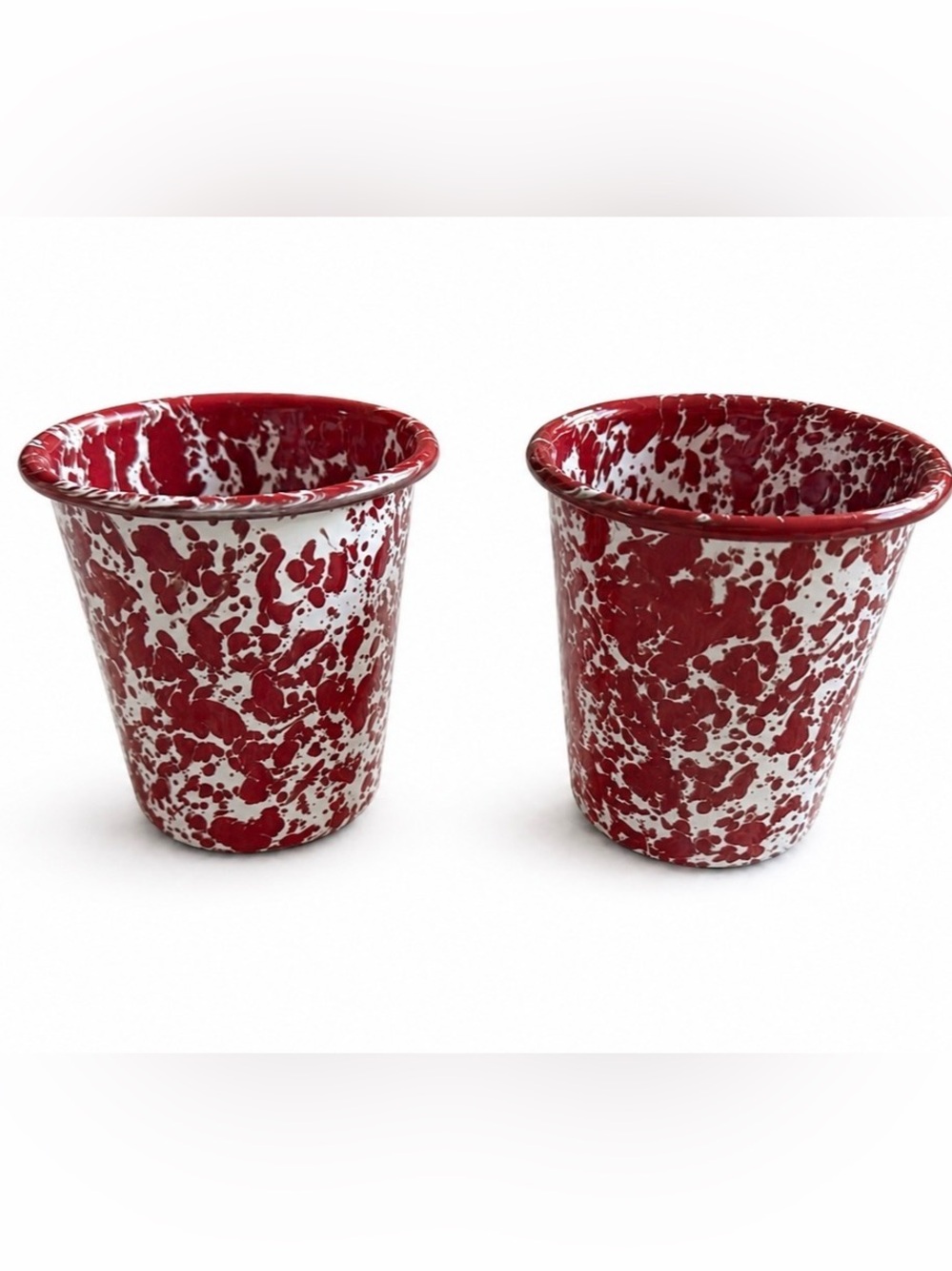 Crow Canyon Home Red Marble Short Tumblers Enamelware Camping Cups - Set of 2